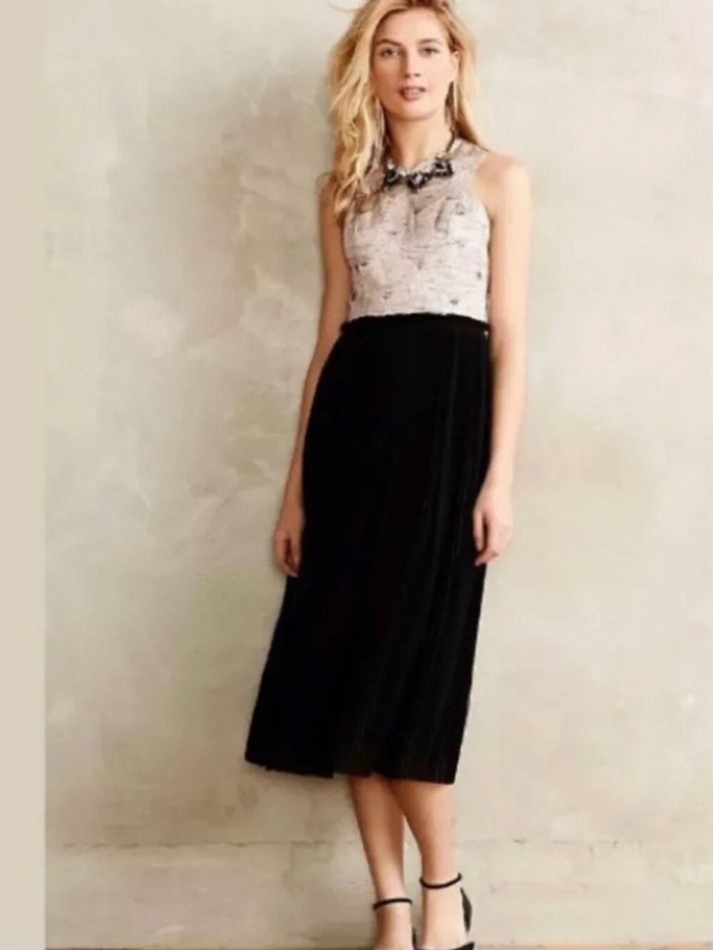 Anthropolgie NWT Nomad Morgan Carper Womens Isobel Brocade Pleated Midi Dress 8